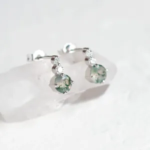 Simple gold earrings with moss agates and diamonds LILIBET Thumbnail