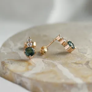 Simple gold earrings with moss agates and diamonds LILIBET Thumbnail