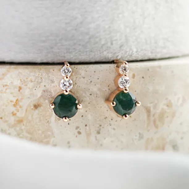 Simple gold earrings with moss agates and diamonds LILIBET Image