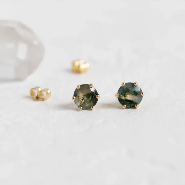 Gold earrings with moss agate REBE Image