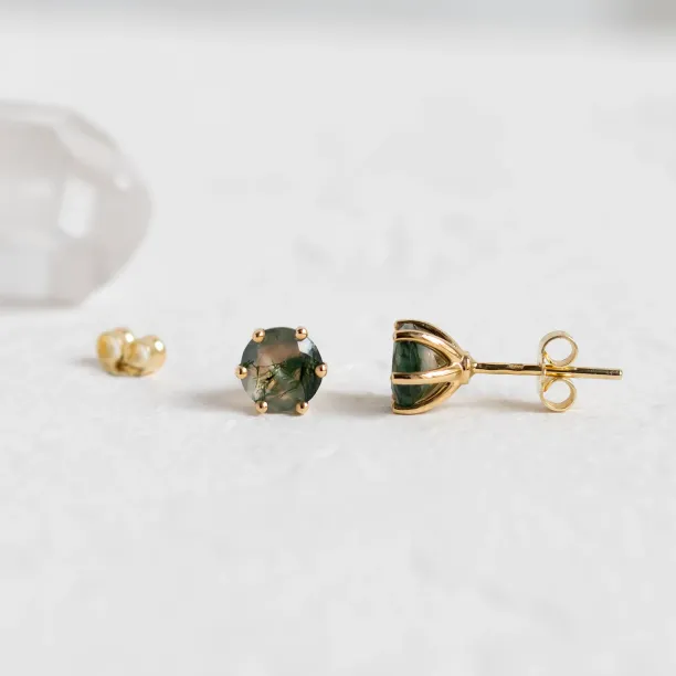 Gold earrings with moss agate REBE Image