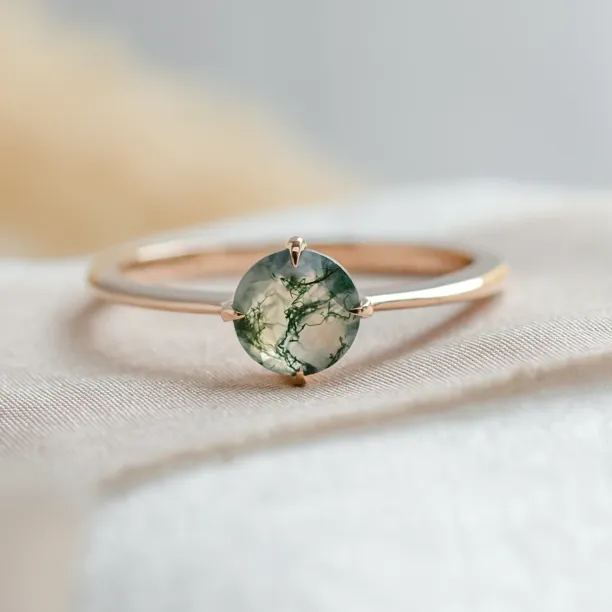 Minimalist moss agate enagegement ring THOR Image