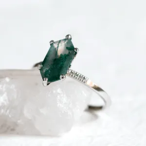 Gold diamond ring with moss agate ROXANE Thumbnail