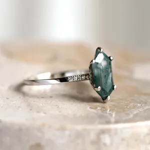 Gold diamond ring with moss agate ROXANE Thumbnail