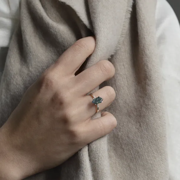 Gold diamond ring with moss agate ROXANE Image