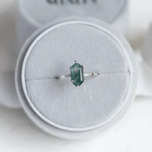Gold diamond ring with moss agate ROXANE Thumbnail