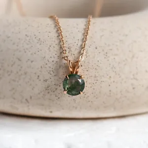 Gold necklace with round moss agate SIOBHAN
