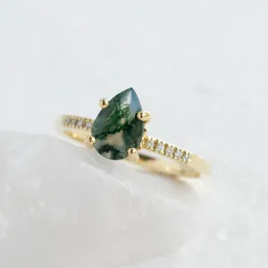 Mossagate engagement ring with diamonds MARTINA Thumbnail