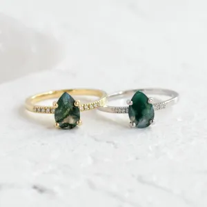 Mossagate engagement ring with diamonds MARTINA Thumbnail