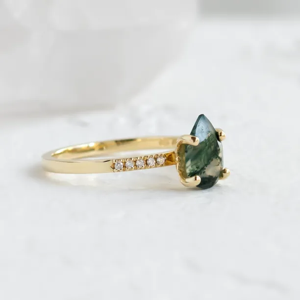 Mossagate engagement ring with diamonds MARTINA Image