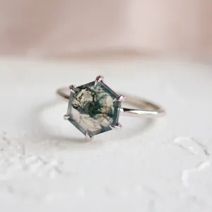 Gold ring with moss agate ELIONOR Thumbnail