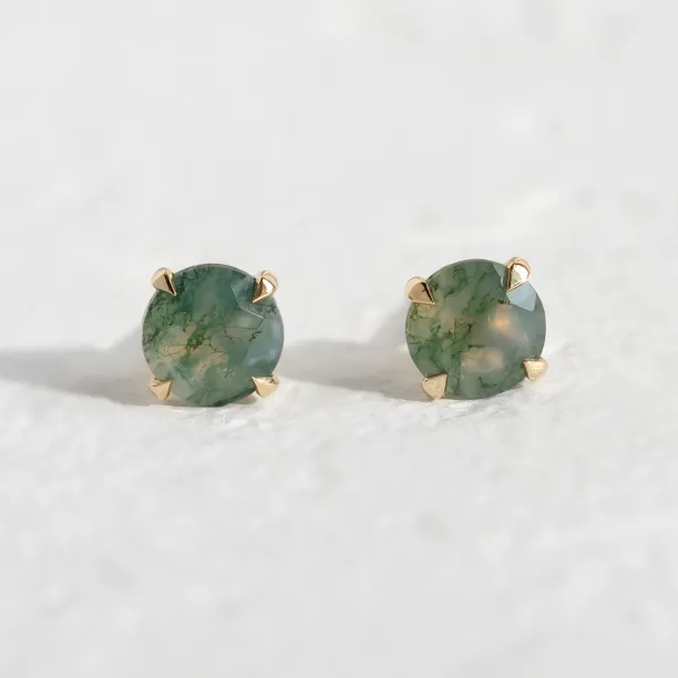 Gold stud earrings with moss agate REBECCA Image