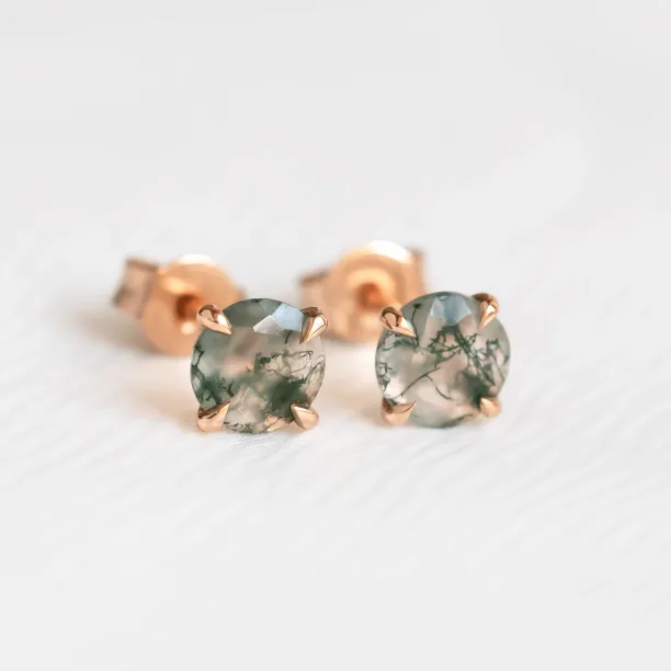 Gold stud earrings with moss agate REBECCA Image