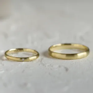 Matte comfort fit wedding rings made of yellow gold with diamond ODETTE Thumbnail