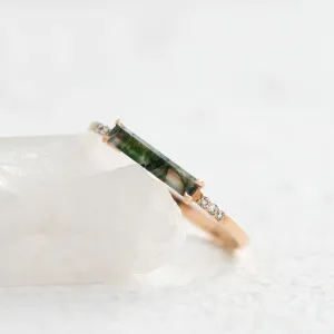 Gold ring with baguette moss agate and diamonds ELLETH Thumbnail