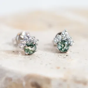 Gold earrings with moss agate and diamonds JASMINE Thumbnail