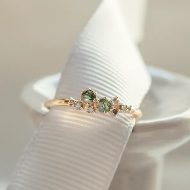 Cluster ring with moss agates and salt and pepper diamonds EVE Image