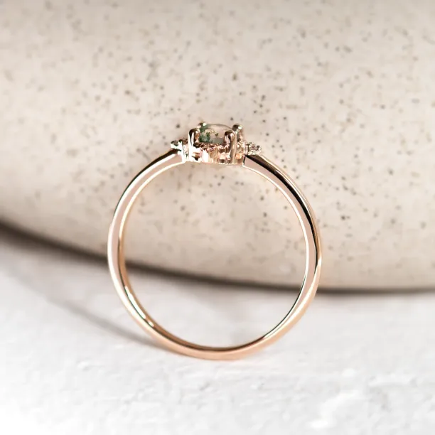 Unusual engagement ring with moss agate and diamonds ALBA Image