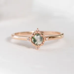 Unusual engagement ring with moss agate and diamonds ALBA