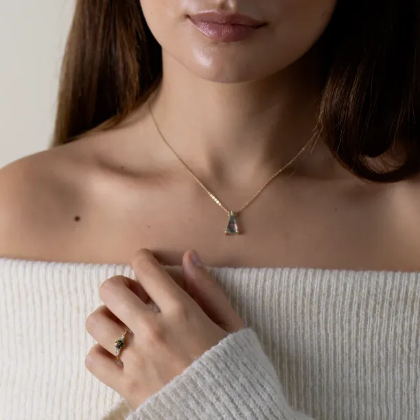 Gold pendant with triangle moss agate ZUZY Image