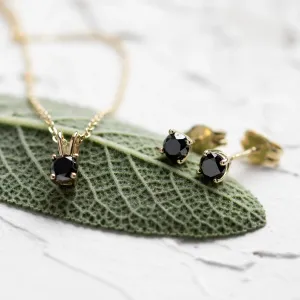 Gold pendant and earrings with black diamonds BLADETTE Thumbnail