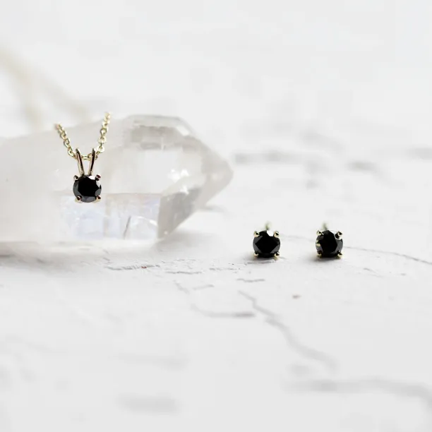 Gold pendant and earrings with black diamonds BLADETTE Image