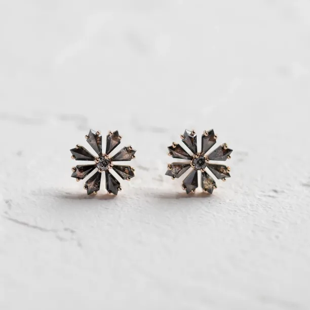 Floral earrings with salt and pepper diamonds FLOWER Image