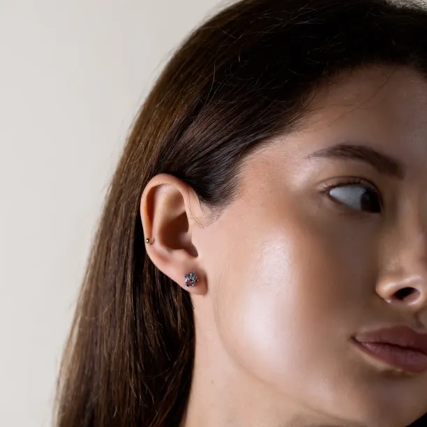 Gold aquamarine and salt &amp; pepper diamond earrings BELLA Image