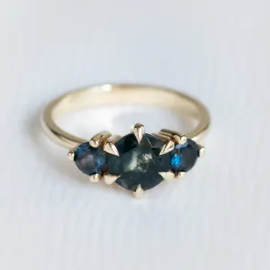 Gold ring with moss agate and blue topaz SYLT Thumbnail