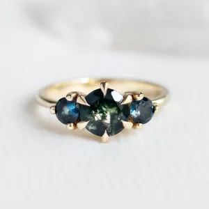Gold ring with moss agate and blue topaz SYLT