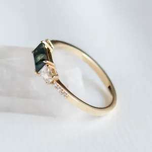 Ring in art deco style with moss agate and moissanites DINETH Thumbnail