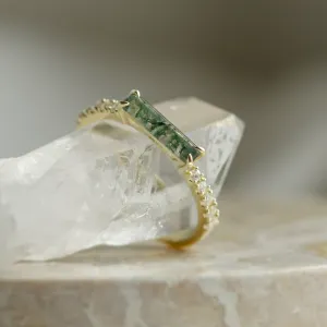 Unusual engagement ring with baguette moss agate and diamonds MILA Thumbnail