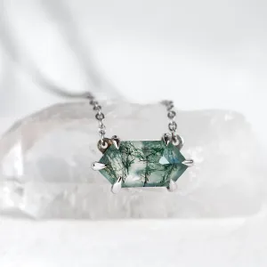 Gold necklace with hexagon moss agate VALINOR