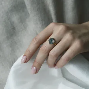 Gold ring with moss agate ELIONOR