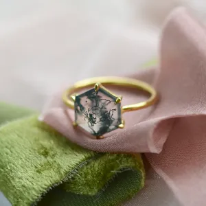 Gold ring with moss agate ELIONOR Thumbnail