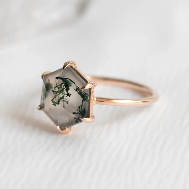 Gold ring with moss agate ELIONOR Image