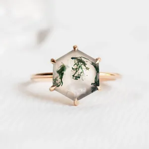 Gold ring with moss agate ELIONOR