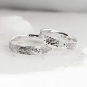 Unusual wedding bands with woodbark surface DRUID