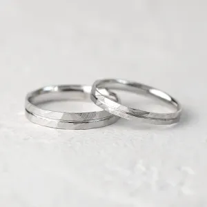 Elegant hammered wedding rings with line LADO