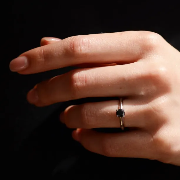Engagement ring with black diamond FLORA Image