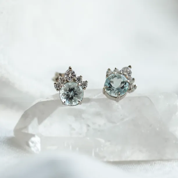 Gold earrings with aquamarines and diamonds DARIA Image