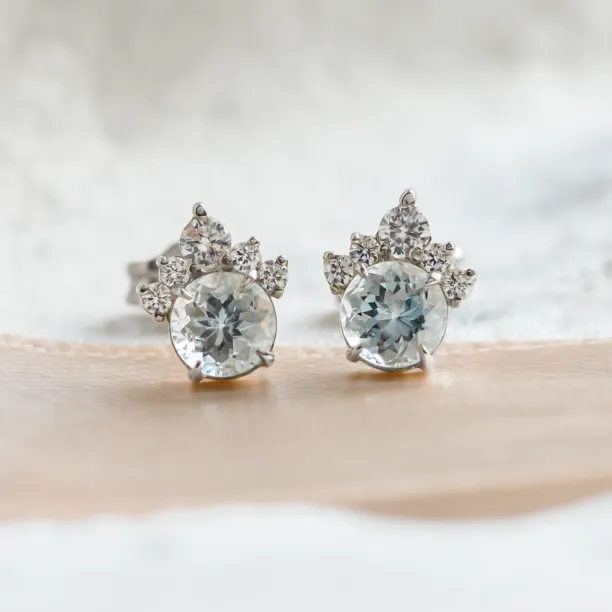 Gold earrings with aquamarines and diamonds DARIA Image