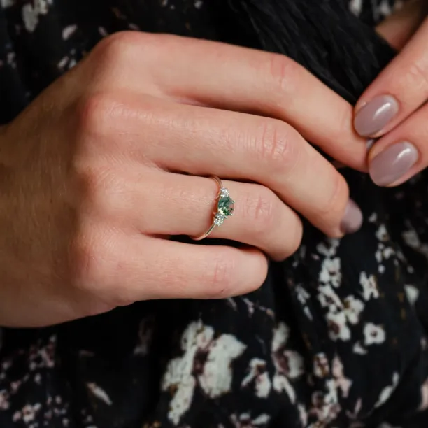 Gold moss agate ring with diamonds EDDIE Image