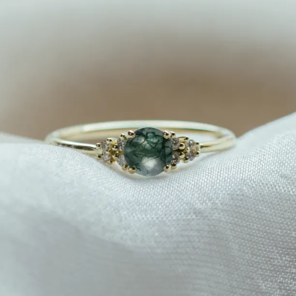 Gold moss agate ring with diamonds EDDIE Image