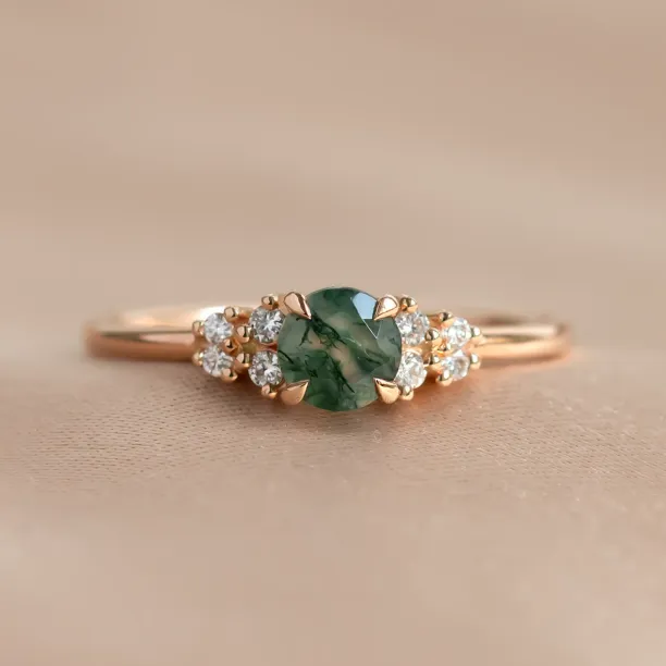 Gold moss agate ring with diamonds EDDIE Image
