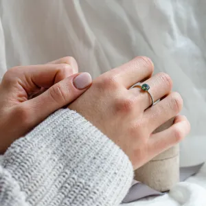 Gold engagement ring with moss agate and moissanites ARWEN Thumbnail