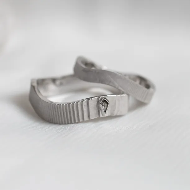 Original wedding rings with salt and pepper diamond CHARLES Image