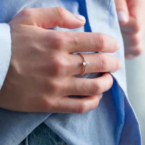 Minimalist beaded ball ring with diamond CARLA Image