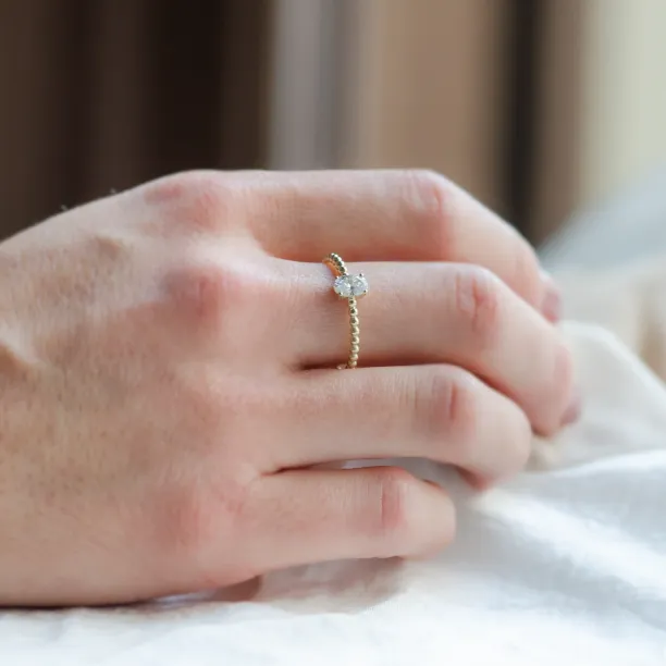 Minimalist beaded ball ring with diamond CARLA Image