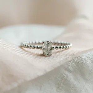 Minimalist beaded ball ring with diamond CARLA Thumbnail